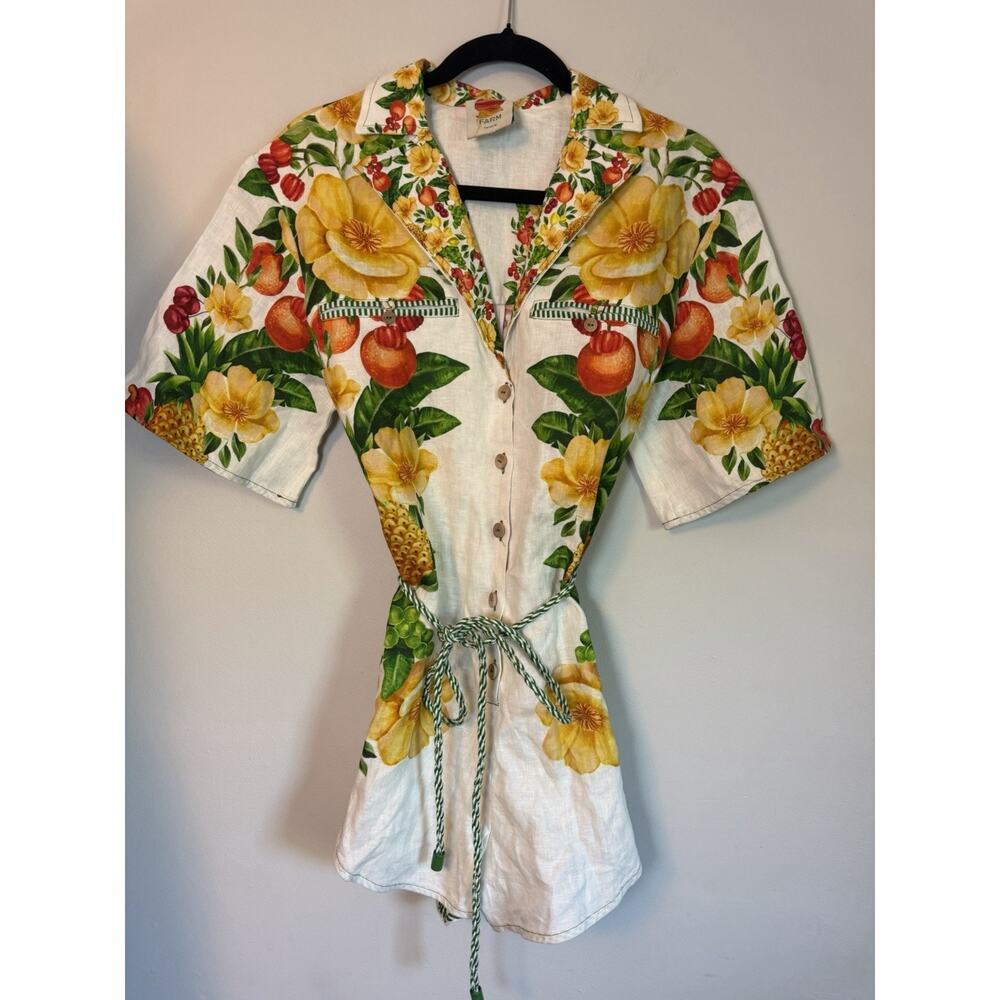 FARM Rio floral-print belted jumpsuit Linen Tropical Vacation Resort XS NEW $284 - Picture 5 of 16